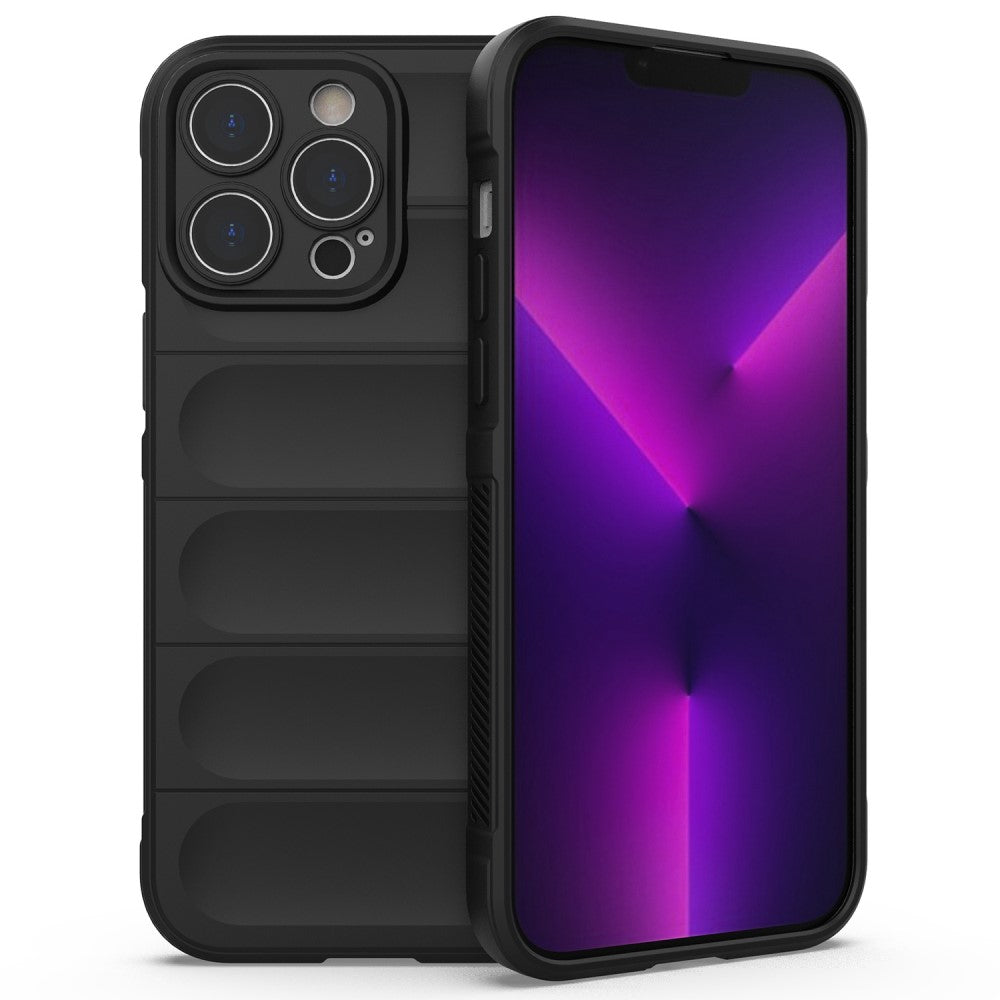Силиконов, черен калъф - релефен гръб, удароустойчив за iPhone 15 Pro Max