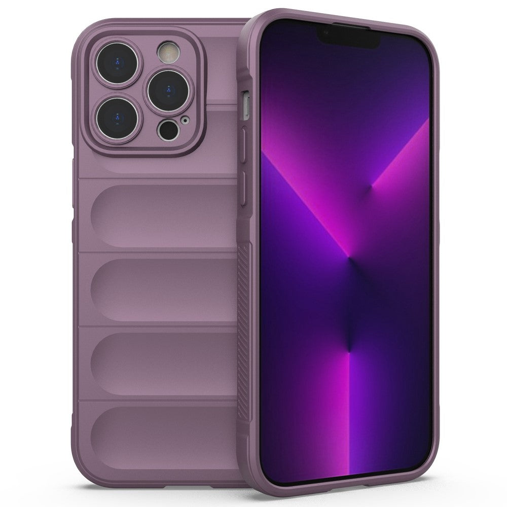 Силиконов, лилав калъф - релефен гръб, удароустойчив за iPhone 15 Pro Max