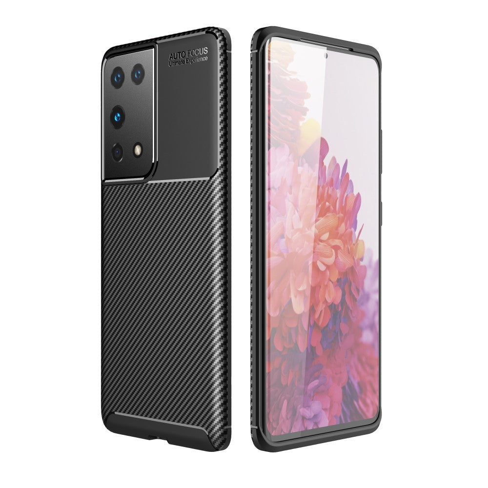 Силиконов, черен калъф - карбонов десен, тънък за Samsung Galaxy S21 Ultra
