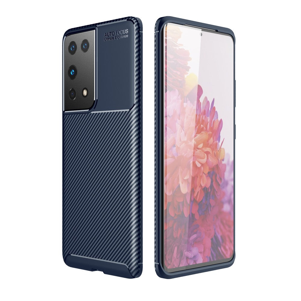 Силиконов, син калъф - карбонов десен, тънък за Samsung Galaxy S21 Ultra