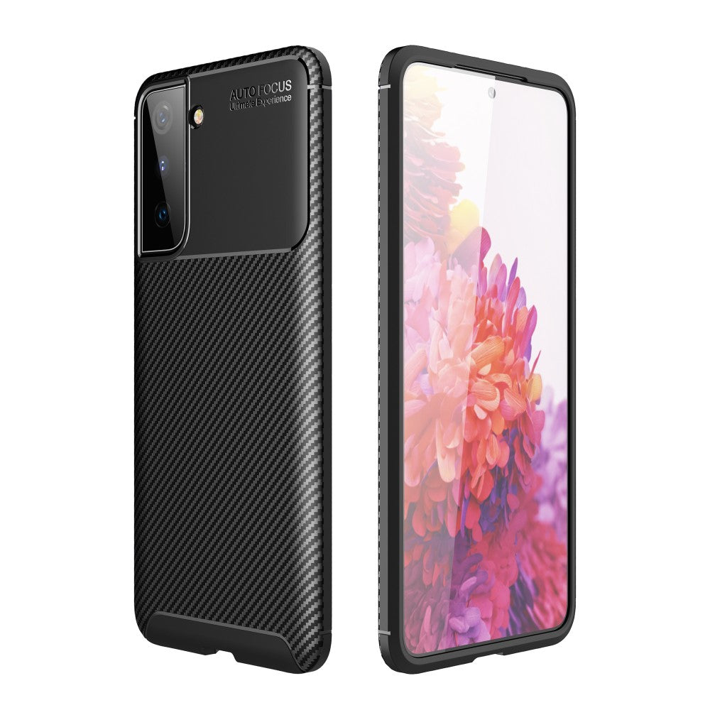 Силиконов, черен калъф - карбонов десен, тънък за Samsung Galaxy S21 Plus