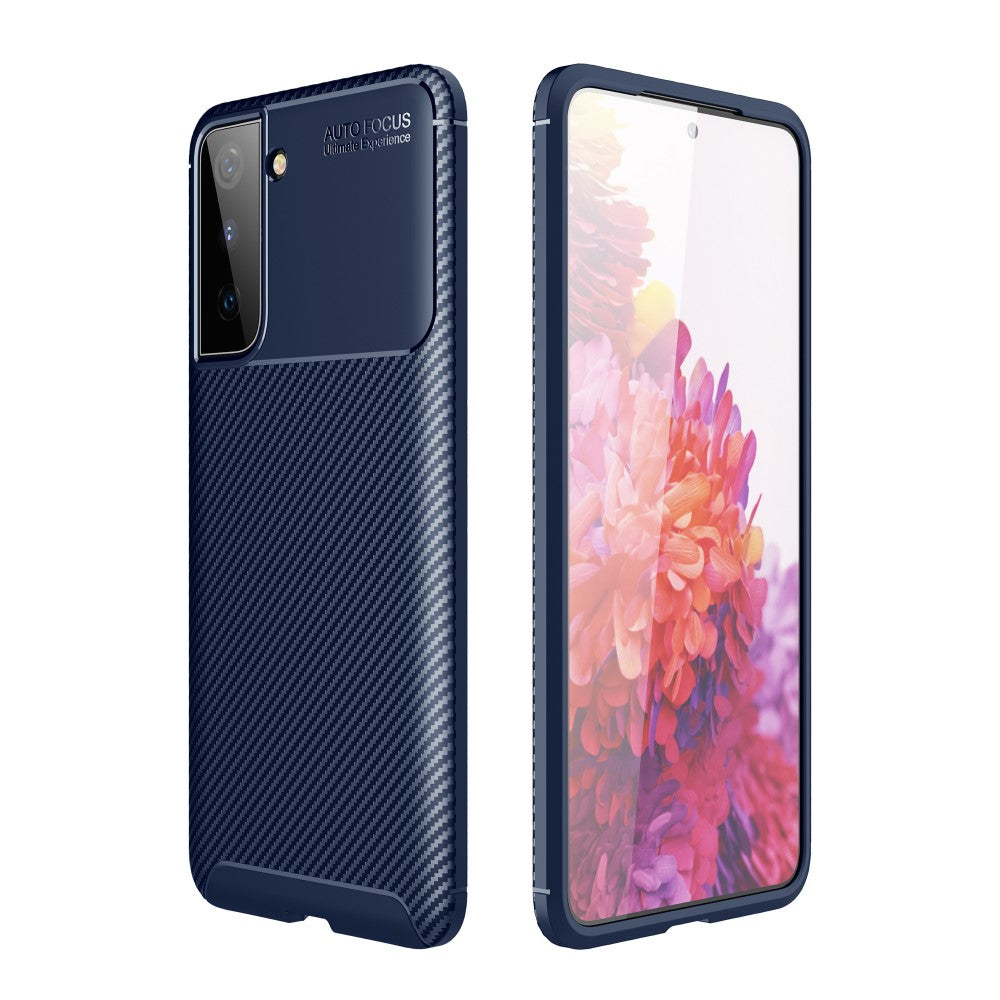 Силиконов, син калъф - карбонов десен, тънък за Samsung Galaxy S21 Plus