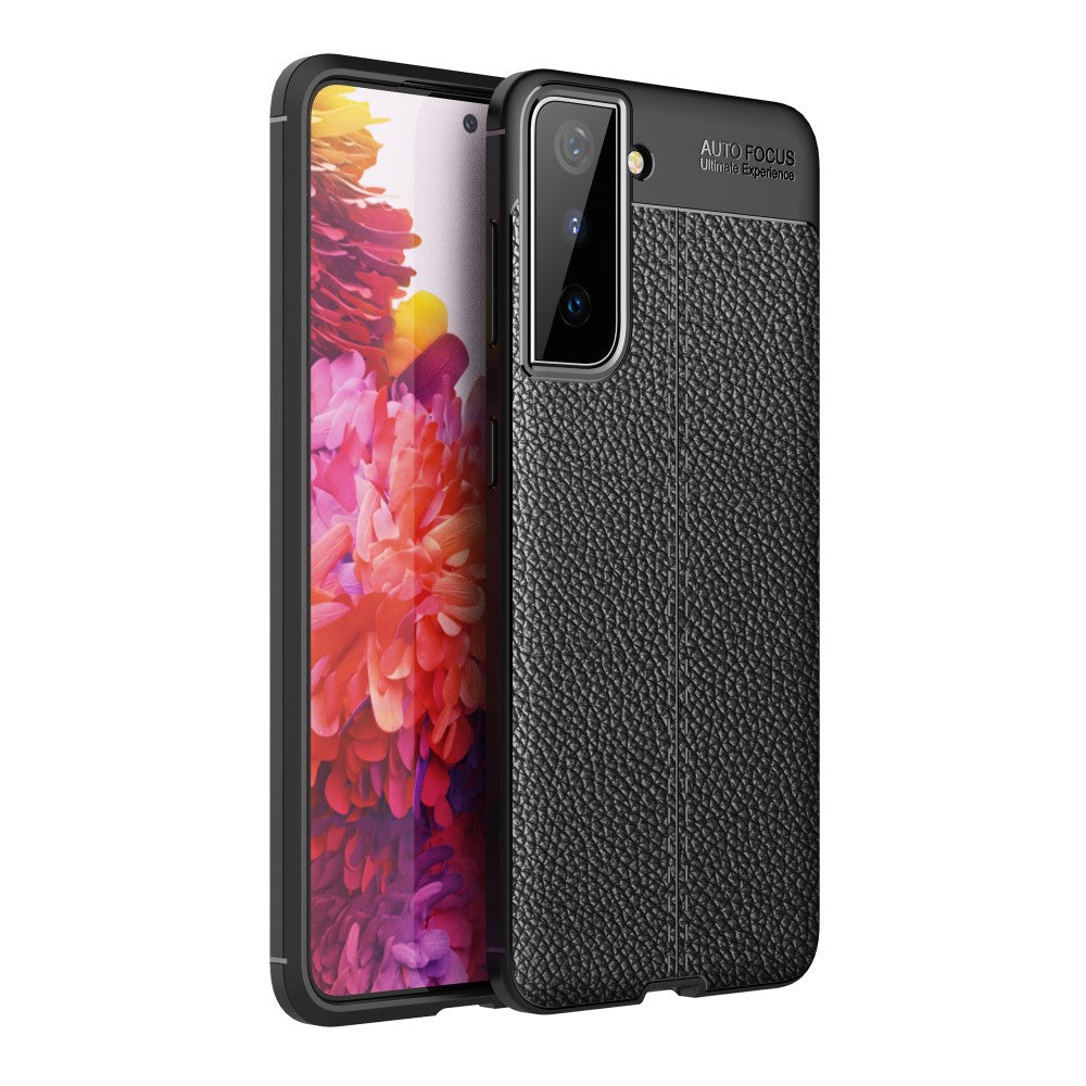 Силиконов, черен калъф, с десен - кожа за Samsung Galaxy S21 Plus