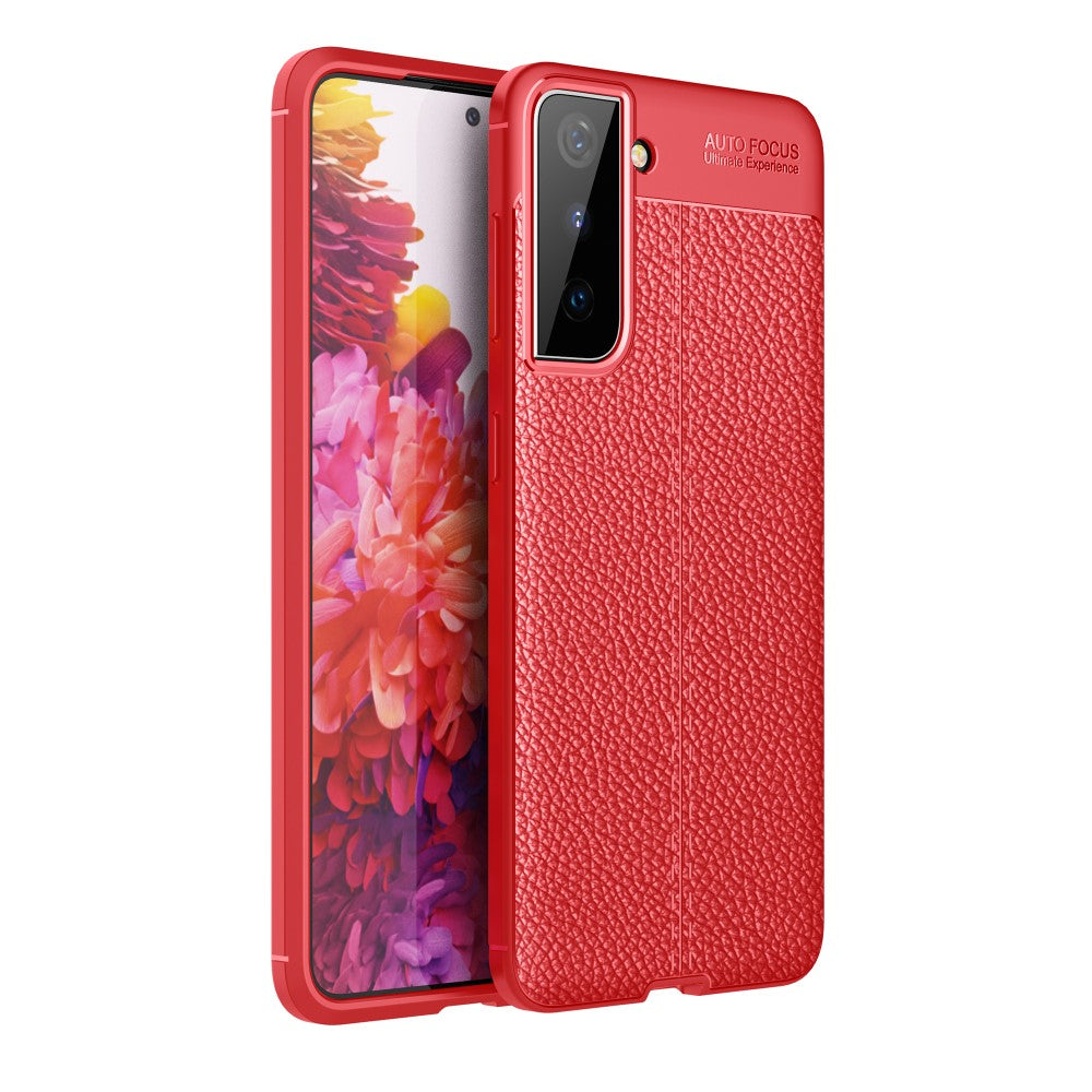 Силиконов, червен калъф, с десен - кожа за Samsung Galaxy S21 Plus