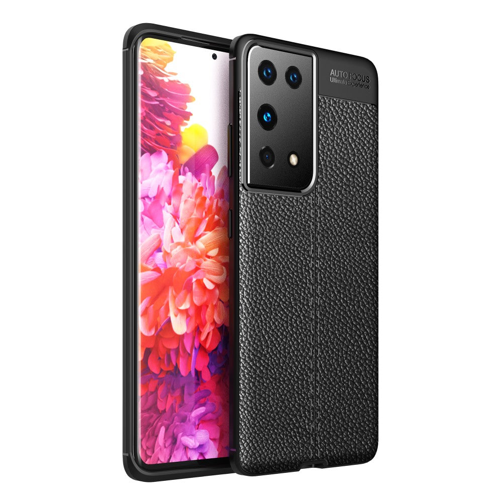 Силиконов, черен калъф, с десен - кожа за Samsung Galaxy S21 Ultra