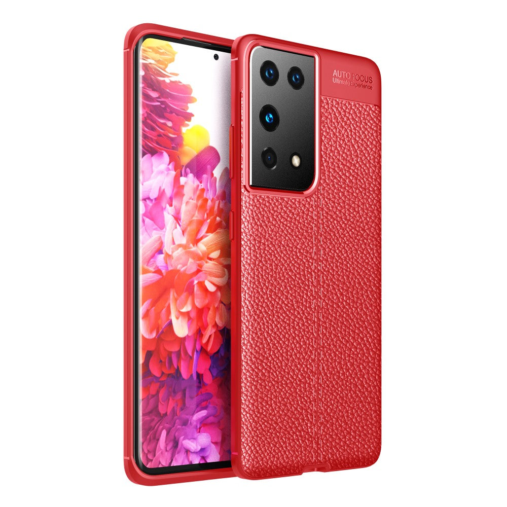 Силиконов, червен калъф, с десен - кожа за Samsung Galaxy S21 Ultra