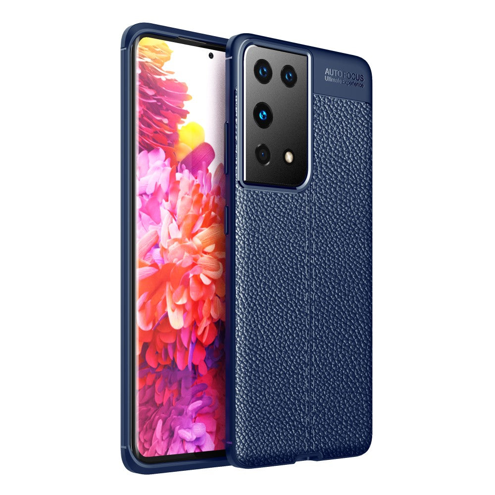 Силиконов, син калъф, с десен - кожа за Samsung Galaxy S21 Ultra