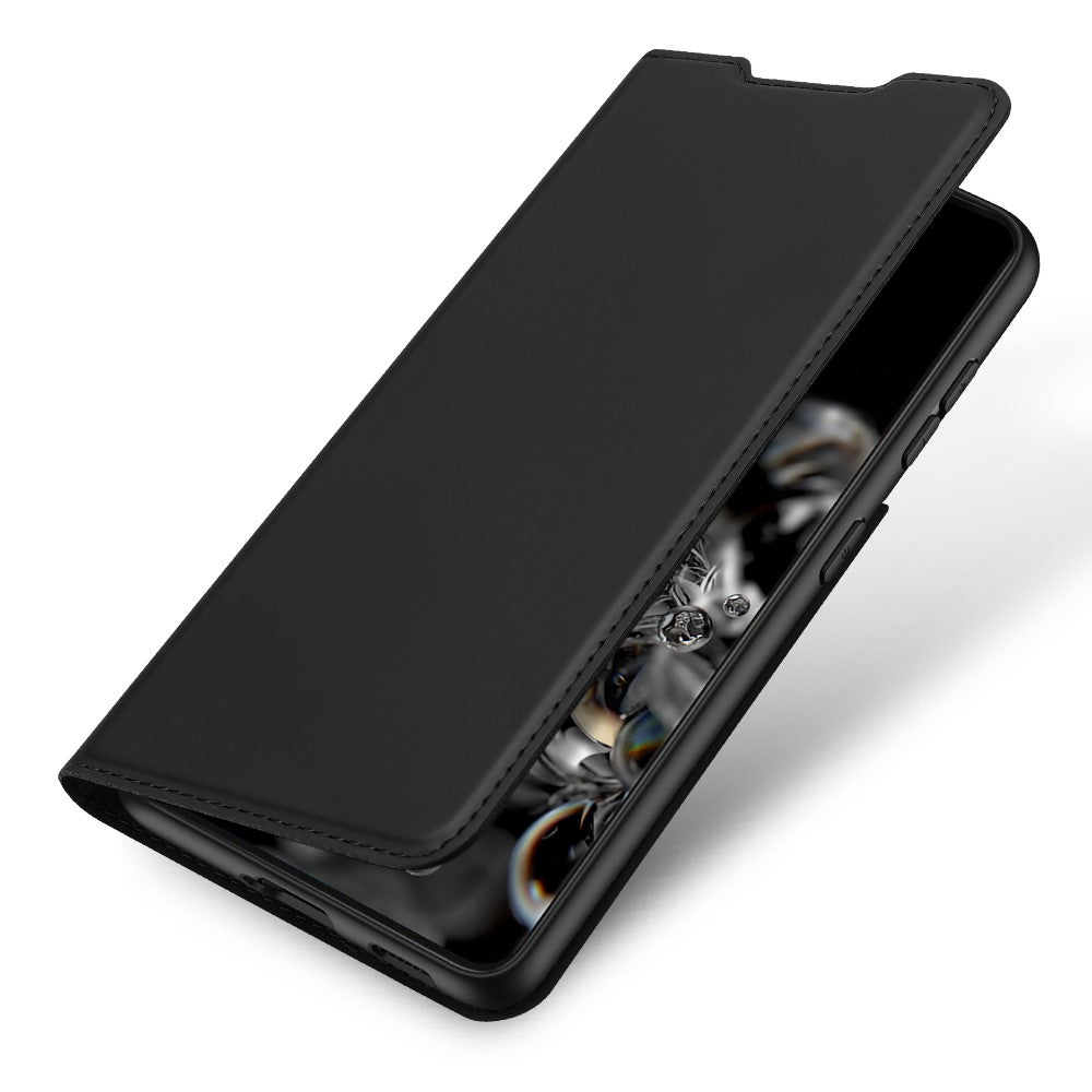 Кожен, черен калъф, с предпазен капак - стойка за Samsung Galaxy S21 Ultra