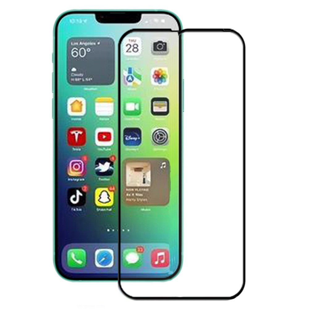 Стъклен, защитен протектор за дисплей - черен, с пълно покритие за iPhone 14 / iPhone 13 / iPhone 13 Pro