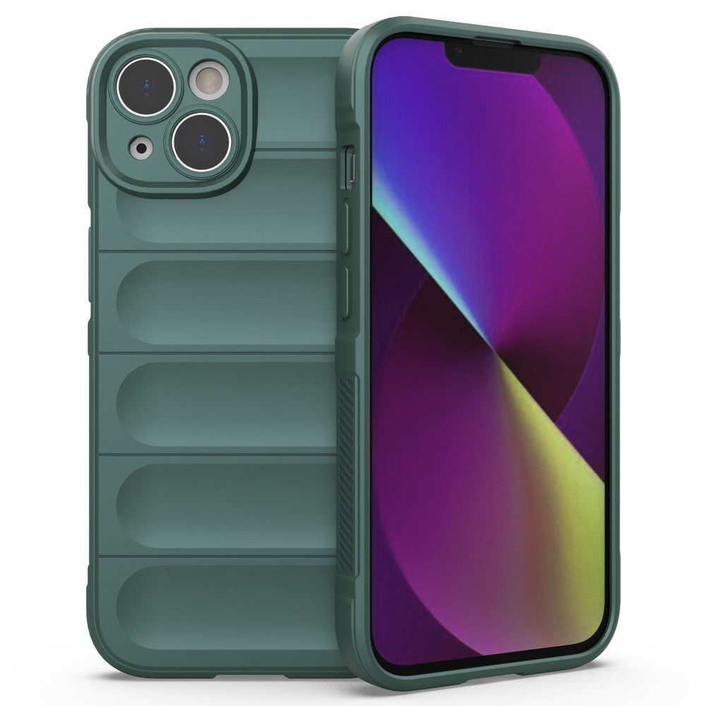 Силиконов, зелен калъф - релефен гръб, удароустойчив за iPhone 14 Plus
