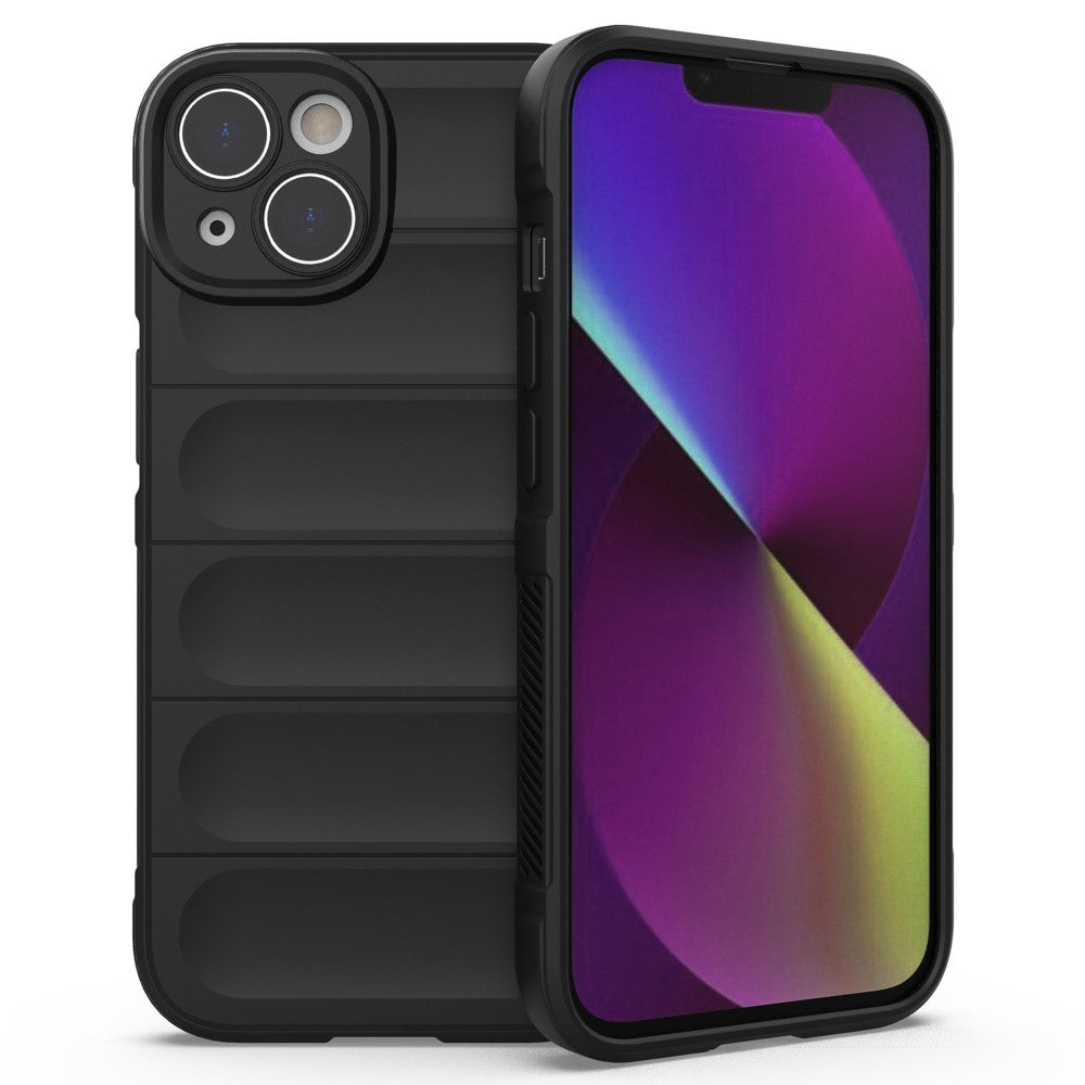 Силиконов, черен калъф - релефен гръб, удароустойчив за iPhone 14 Plus