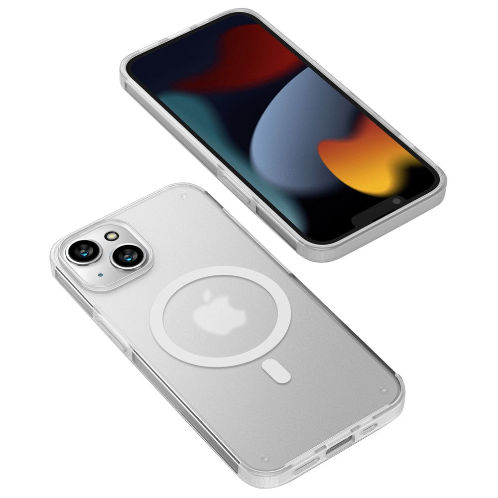 Силиконов, бял кейс - тънък, удароустойчив, поддържа MagSafe за iPhone 14 Plus