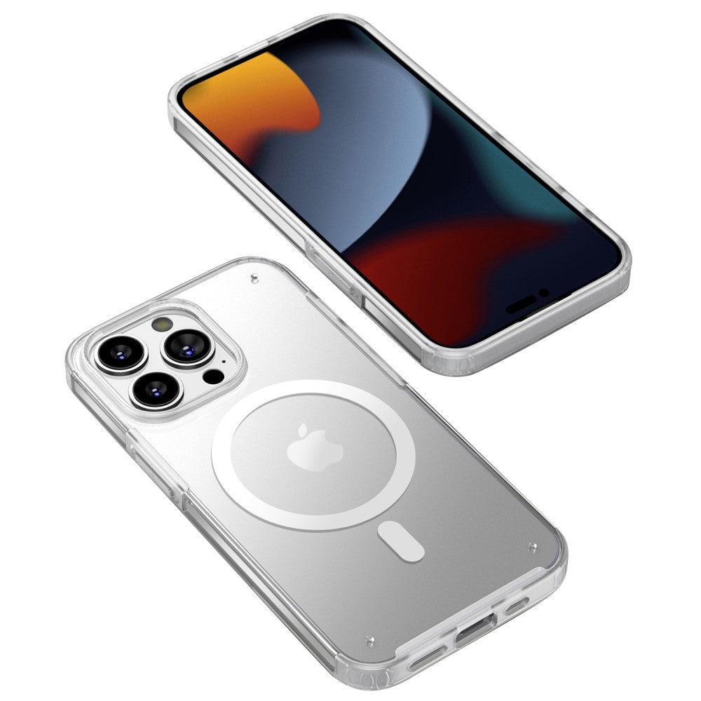 Силиконов, бял кейс - тънък, удароустойчив, поддържа MagSafe за iPhone 14 Pro Max