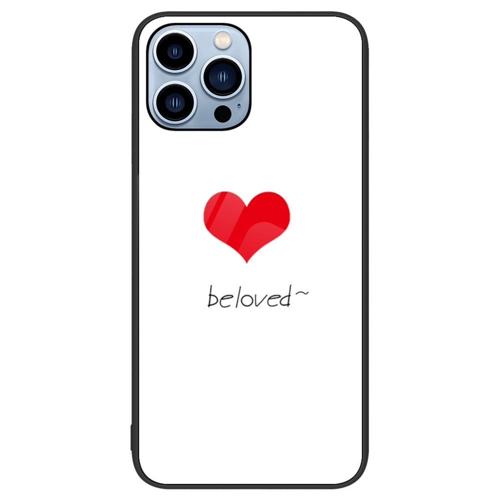 Силиконов, черен калъф - стъклен гръб, сърце за iPhone 14 Pro