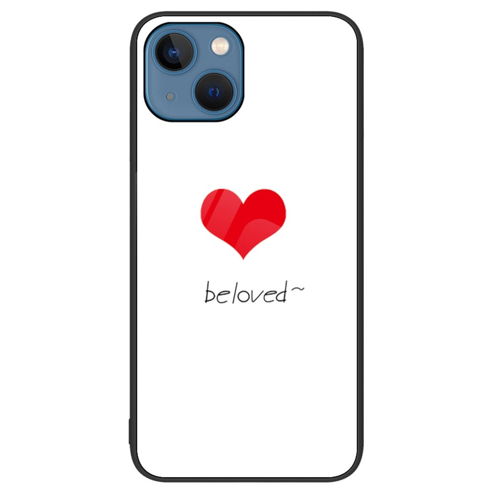 Силиконов, черен калъф - стъклен гръб, сърце за iPhone 14 Plus