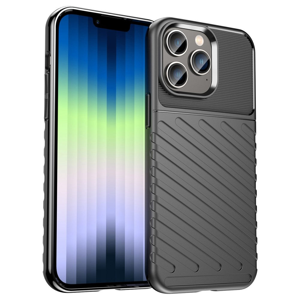 Силиконов, черен калъф - релефен гръб за iPhone 14 Pro