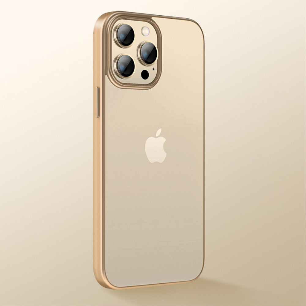 Силиконов, златист калъф - тънък, с прозрачен гръб за iPhone 14 Pro