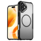 Силиконов, черен кейс - удароустойчив, карбон, с прозрачен гръб, MagSafe за iPhone 16 Plus