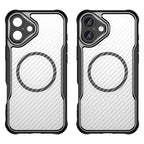 Силиконов, черен кейс - удароустойчив, карбон, с прозрачен гръб, MagSafe за iPhone 16 Plus