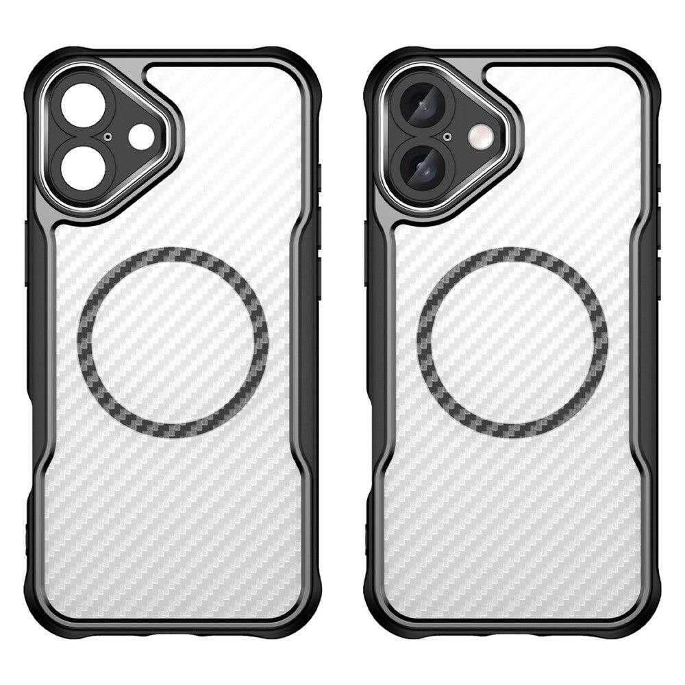 Силиконов, черен кейс - удароустойчив, карбон, с прозрачен гръб, MagSafe за iPhone 16