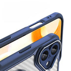 Силиконов, син кейс - удароустойчив, карбон, с прозрачен гръб, MagSafe за iPhone 16