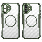 Силиконов, зелен кейс - удароустойчив, карбон, с прозрачен гръб, MagSafe за iPhone 16