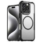 Силиконов, черен кейс - удароустойчив, карбон, с прозрачен гръб, MagSafe за iPhone 16 Pro