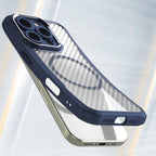 Силиконов, син кейс - удароустойчив, карбон, с прозрачен гръб, MagSafe за iPhone 16 Pro