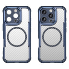Силиконов, син кейс - удароустойчив, карбон, с прозрачен гръб, MagSafe за iPhone 16 Pro