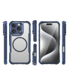 Силиконов, син кейс - удароустойчив, карбон, с прозрачен гръб, MagSafe за iPhone 16 Pro Max