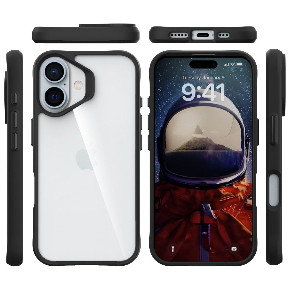 Силиконов, черен кейс - удароустойчив, с прозрачен гръб за iPhone 16