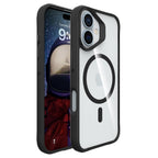Силиконов, черен кейс - удароустойчив, с прозрачен гръб, MagSafe за iPhone 16