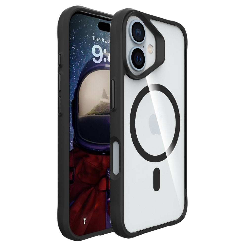 Силиконов, черен кейс - удароустойчив, с прозрачен гръб, MagSafe за iPhone 16