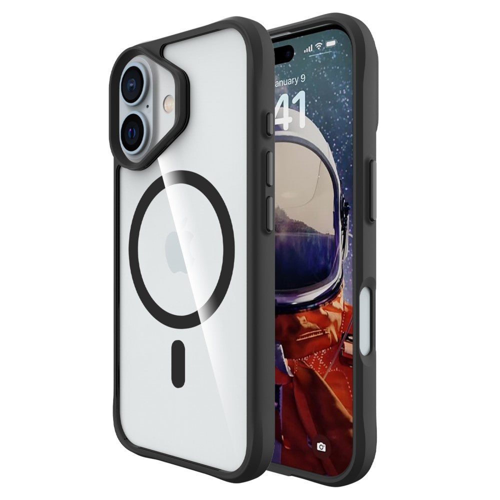 Силиконов, черен кейс - удароустойчив, с прозрачен гръб, MagSafe за iPhone 16