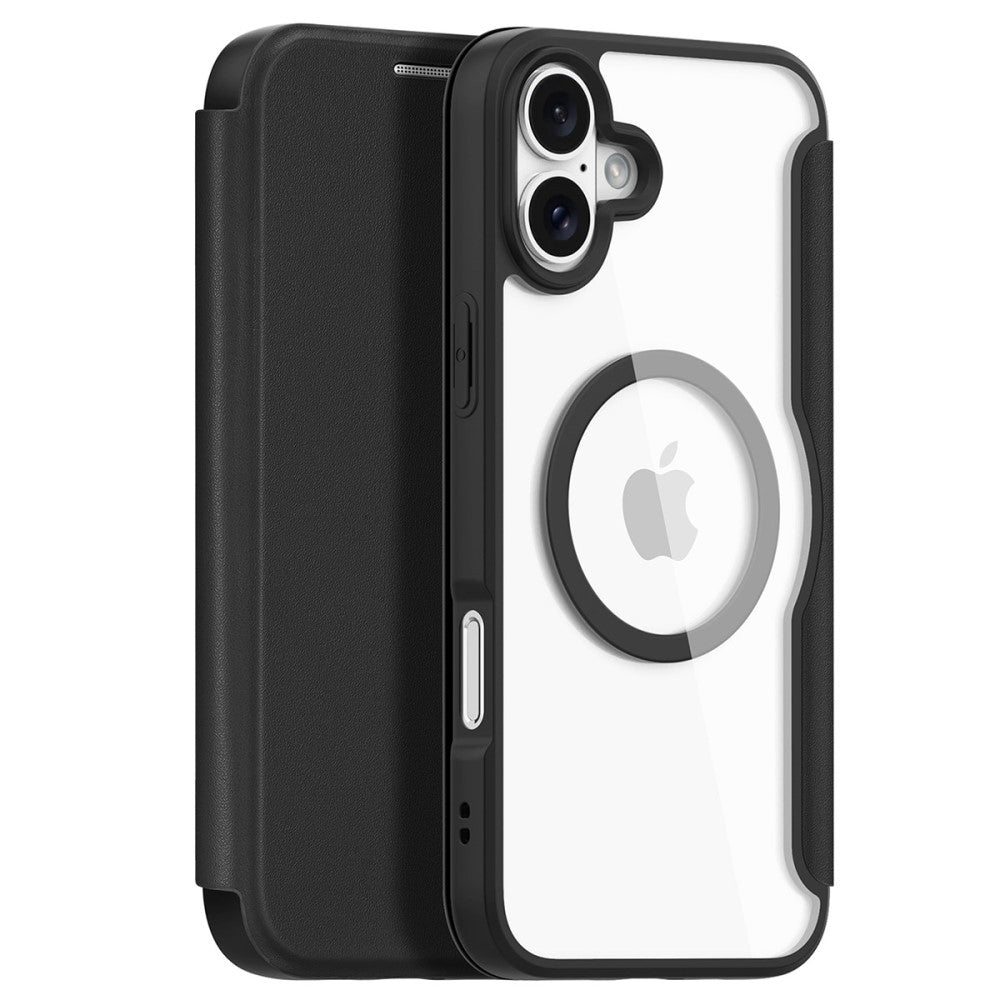 Кожен, черен калъф - преден капак, с прозрачен гръб, MagSafe за iPhone 16