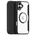 Кожен, черен калъф - преден капак, с прозрачен гръб, MagSafe за iPhone 16 Plus