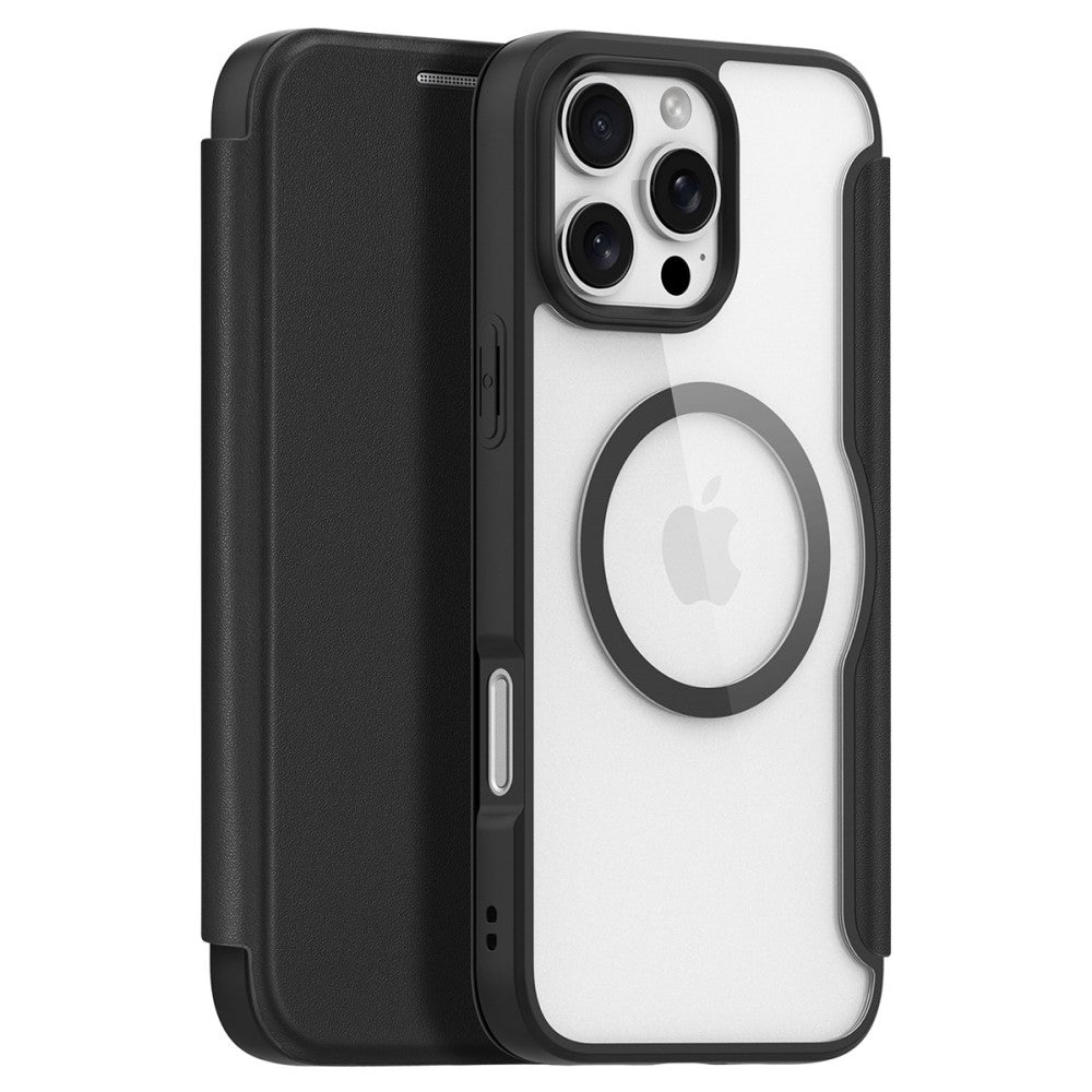 Кожен, черен калъф - преден капак, с прозрачен гръб, MagSafe за iPhone 16 Pro
