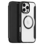 Кожен, черен калъф - преден капак, с прозрачен гръб, MagSafe за iPhone 16 Pro Max