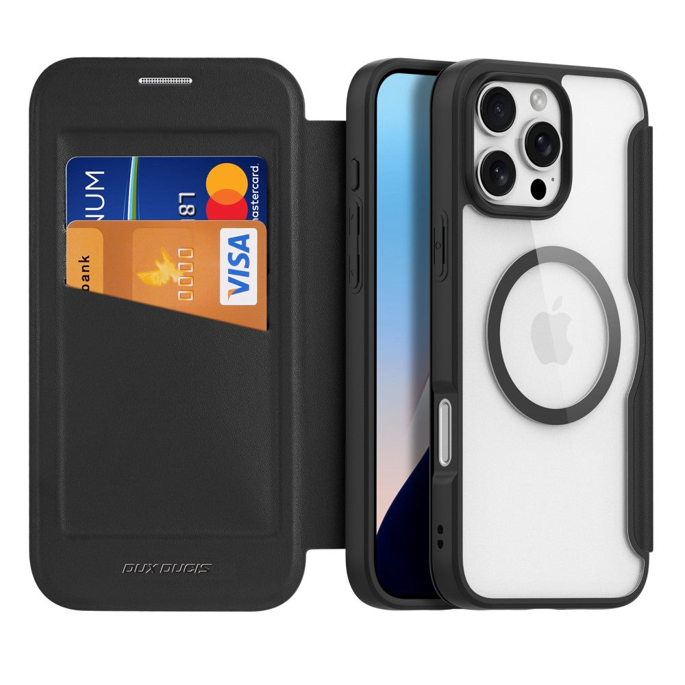 Кожен, черен калъф - преден капак, с прозрачен гръб, MagSafe за iPhone 16 Pro