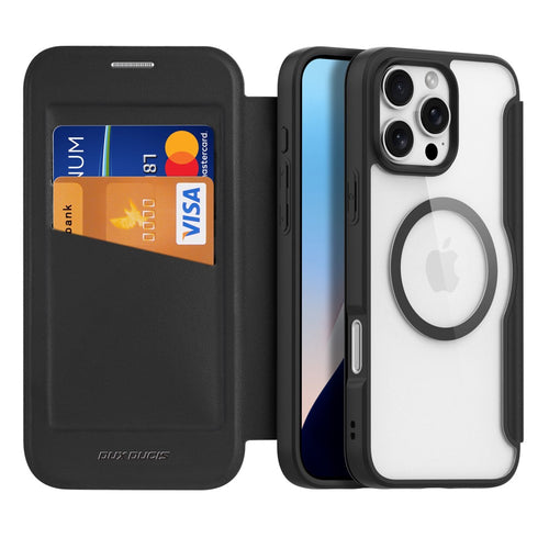 Кожен, черен калъф - преден капак, с прозрачен гръб, MagSafe за iPhone 16 Pro