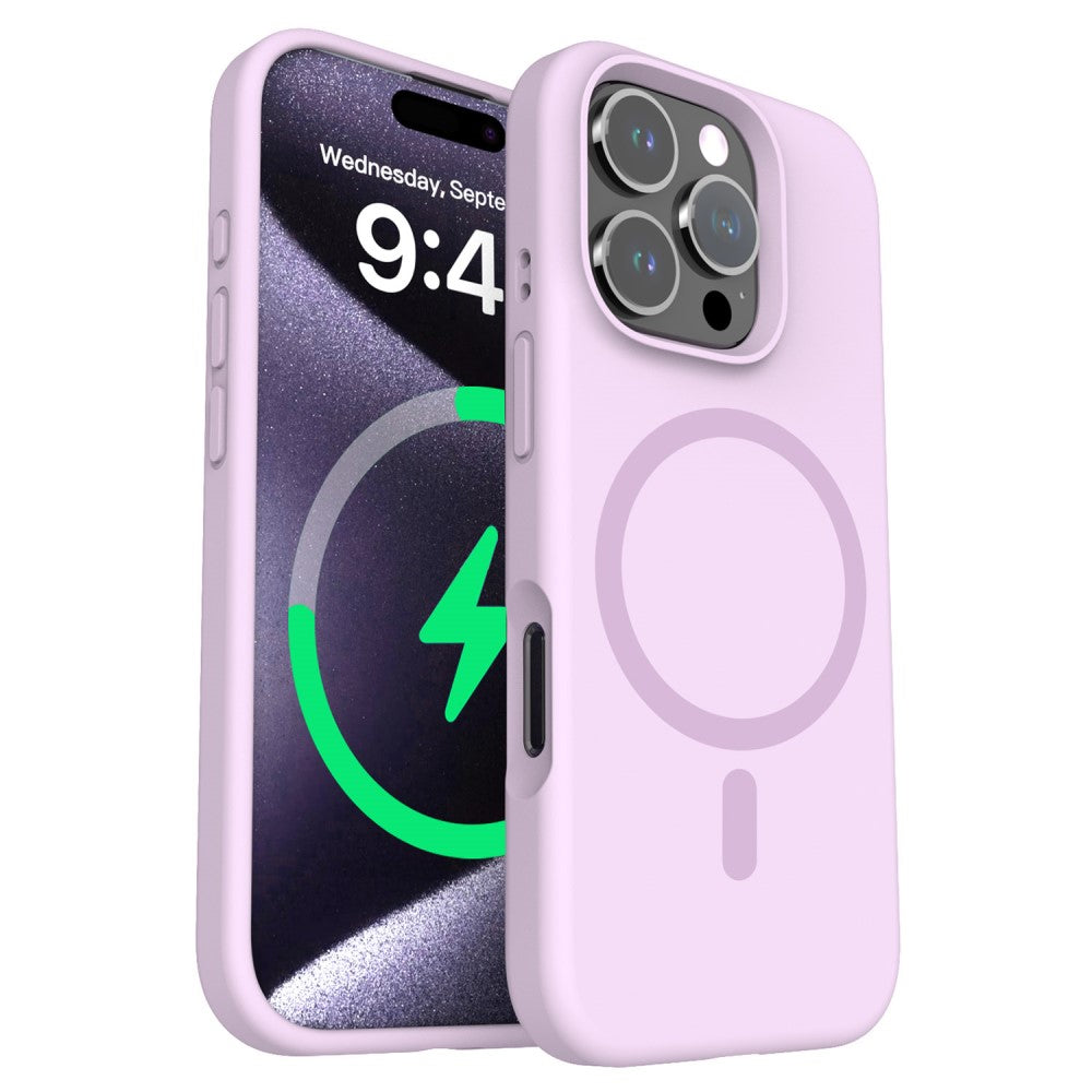 Силиконов, лилав кейс - поддържа MagSafe за iPhone 16 Pro Max