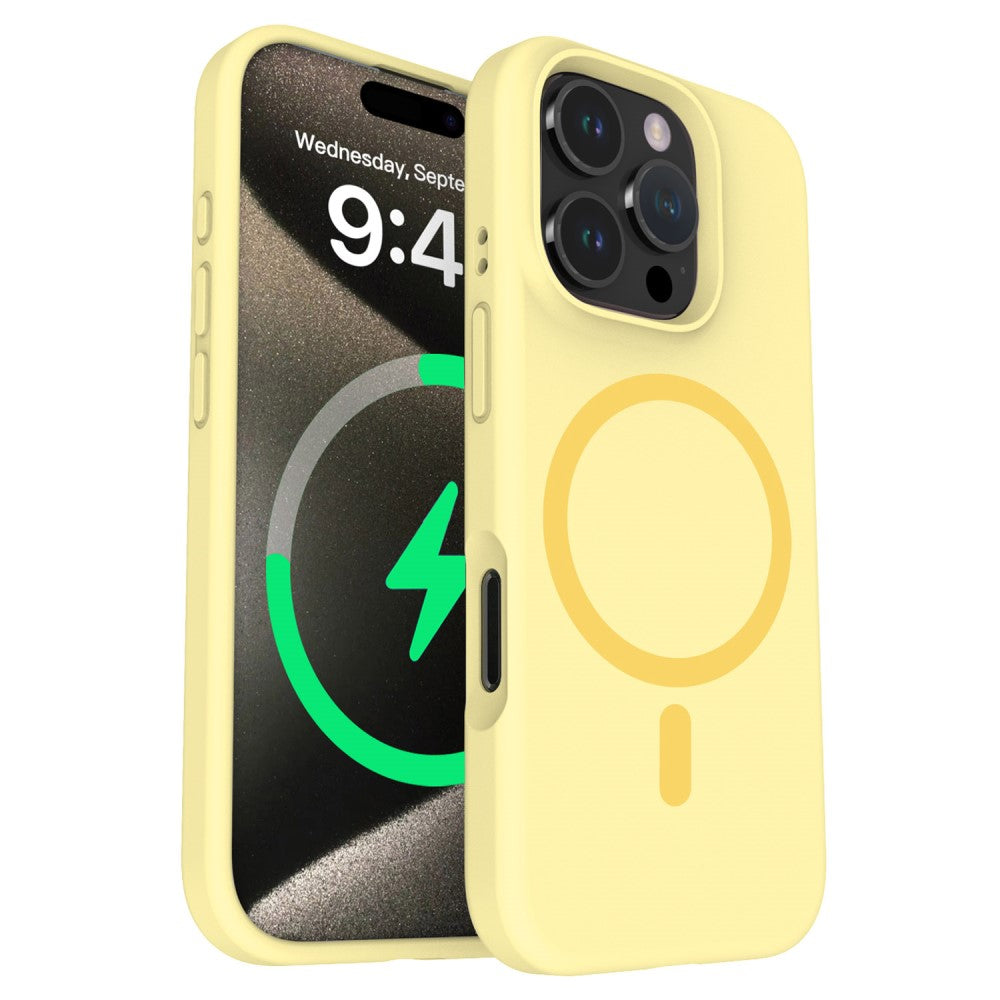 Силиконов, жълт кейс - поддържа MagSafe за iPhone 16 Pro