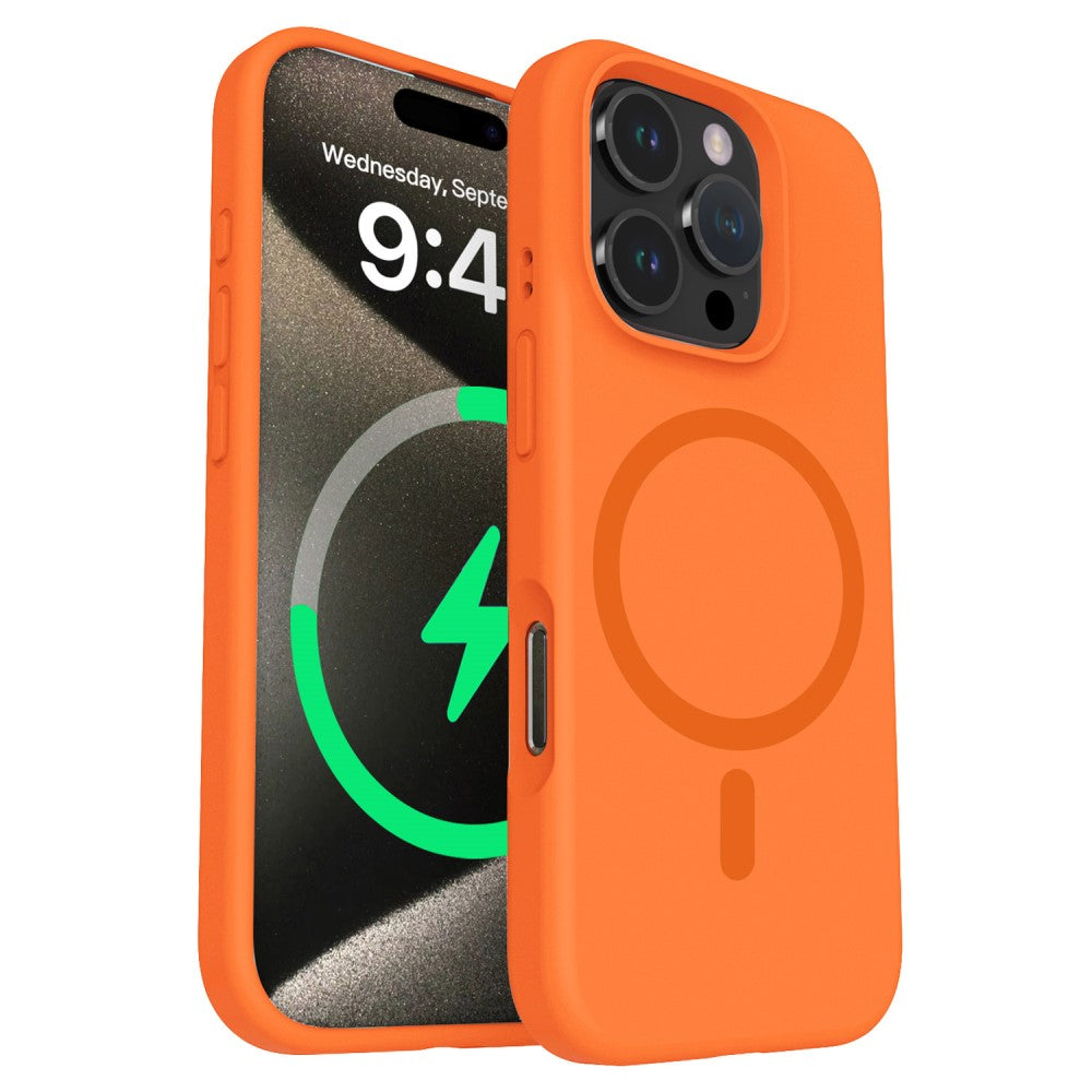 Силиконов, оранжев кейс - поддържа MagSafe за iPhone 16 Pro