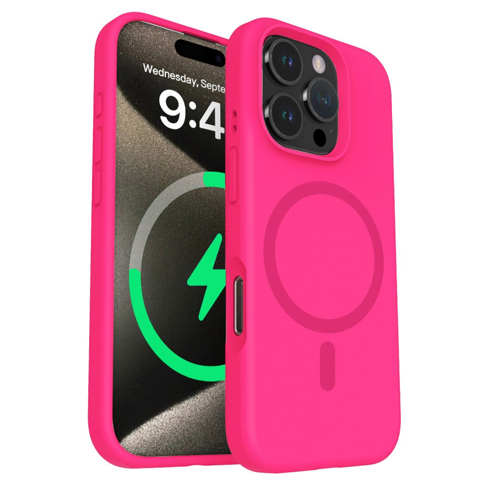 Силиконов, розов кейс - поддържа MagSafe за iPhone 16 Pro