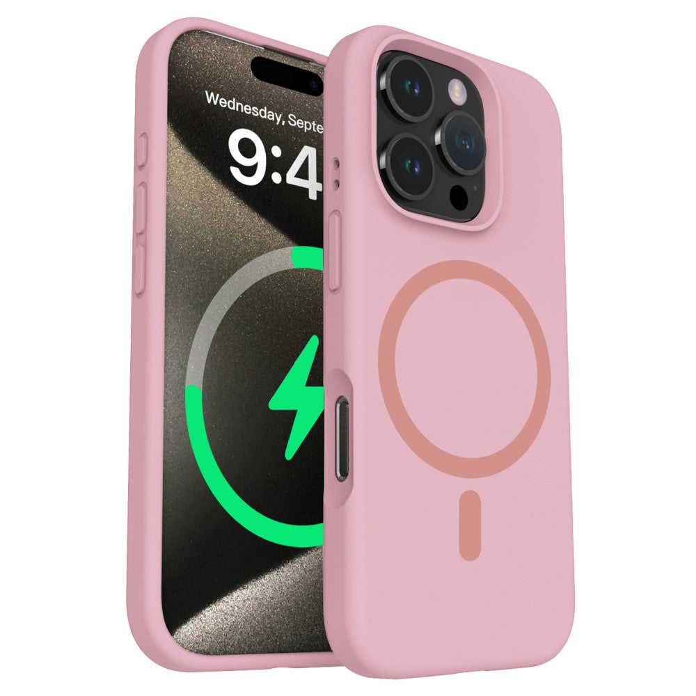Силиконов, светлорозов кейс - поддържа MagSafe за iPhone 16 Pro