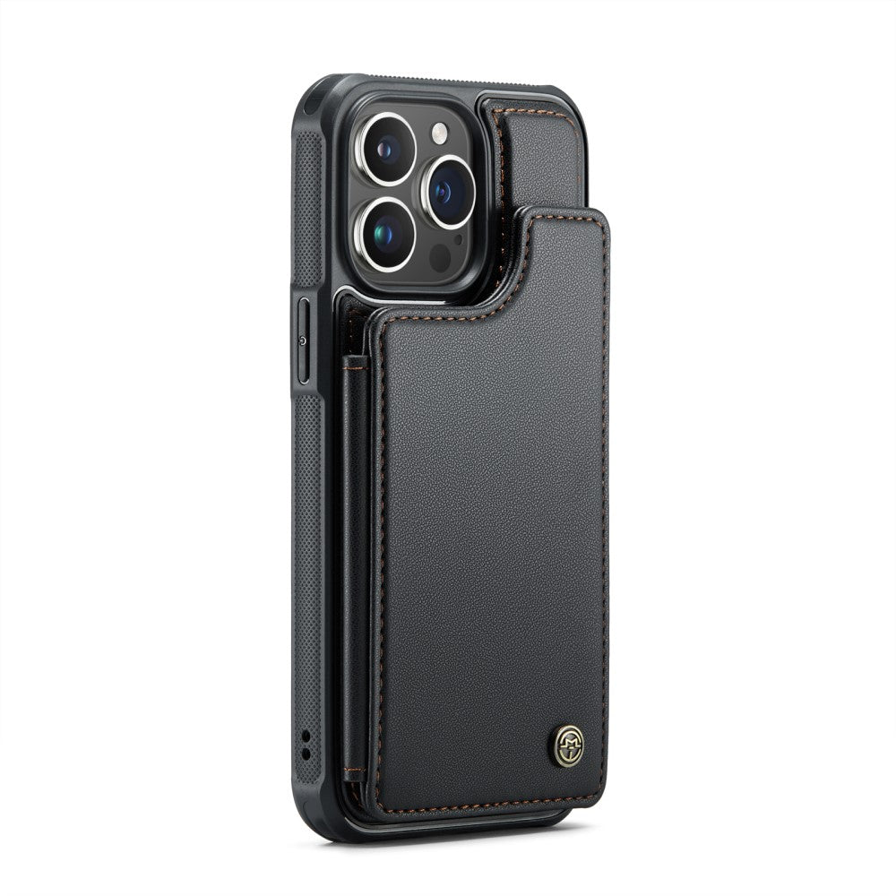 Кожен, черен кейс - портмоне за iPhone 16 Pro