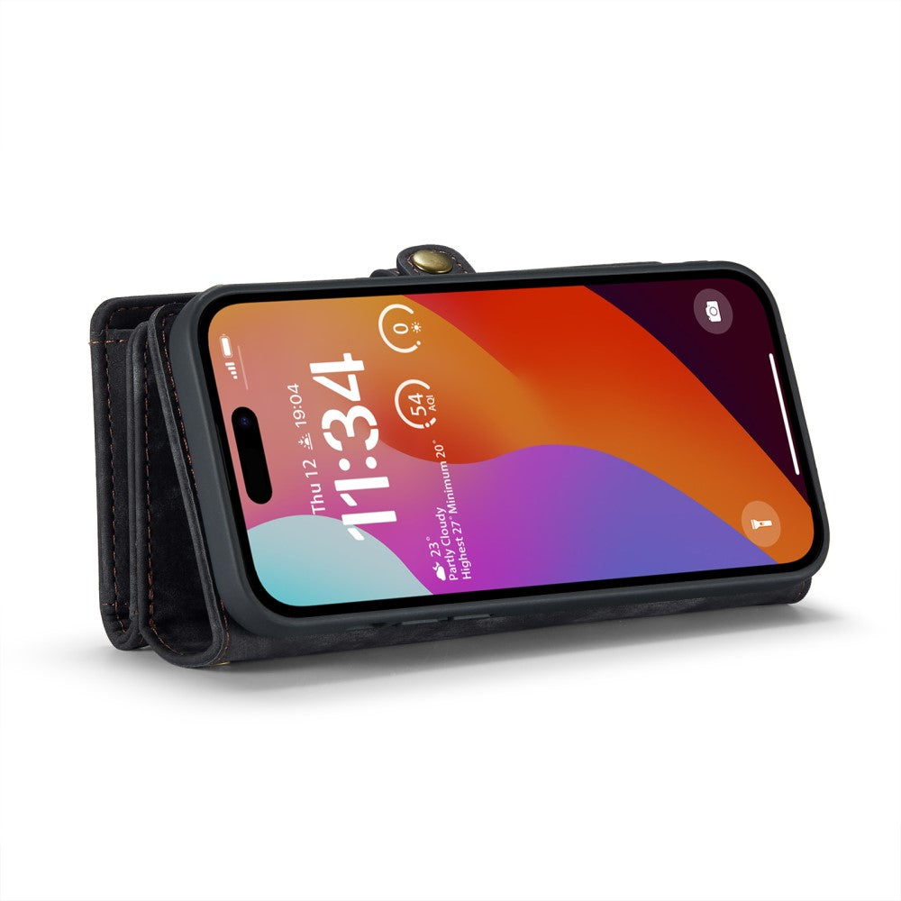 Кожен, черен калъф и портмоне - 2 в 1 за iPhone 16 Pro