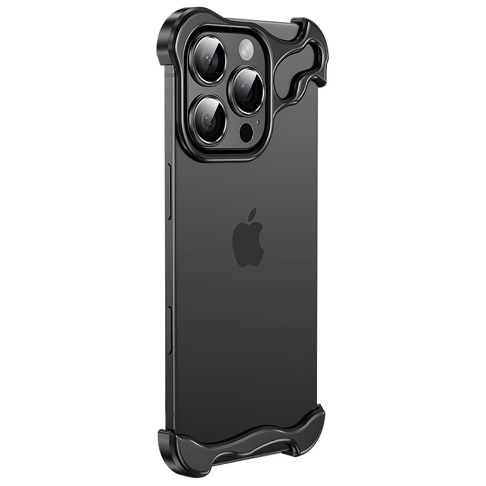 Черен, алуминиев, удароустойчив кейс без рамка - с протектор за камера за iPhone 16 Pro