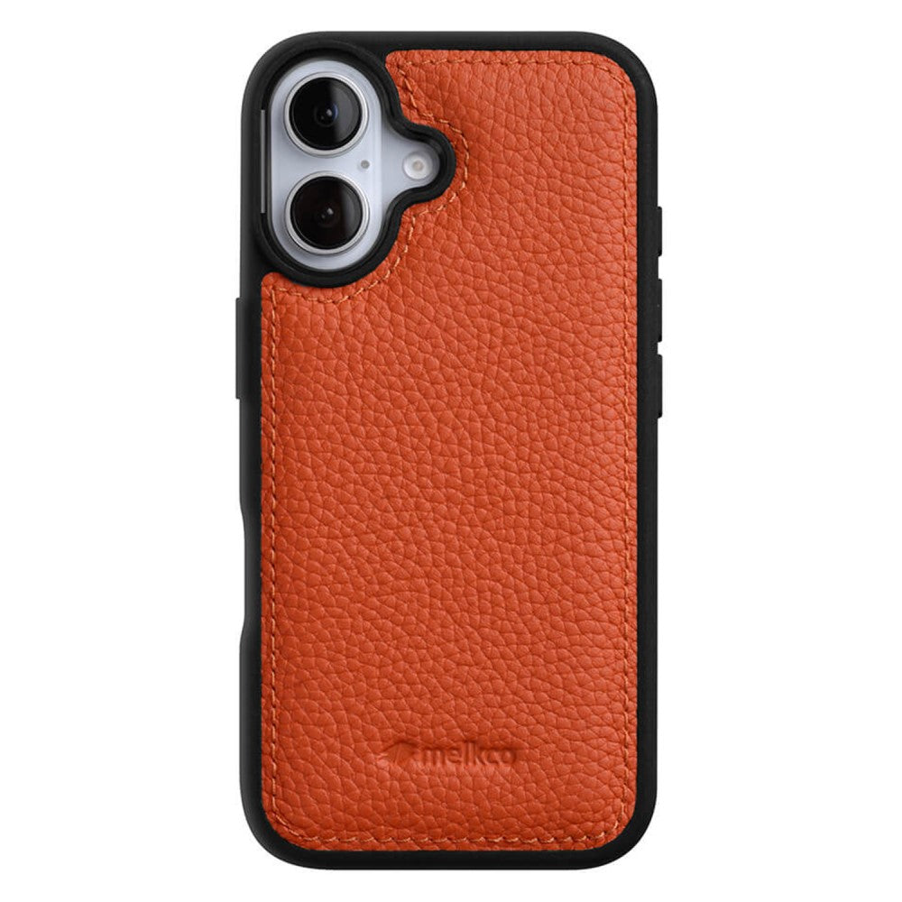Силиконов, оранжев кейс - гръб от естествена кожа за iPhone 16