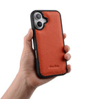 Силиконов, оранжев кейс - гръб от естествена кожа за iPhone 16 Pro